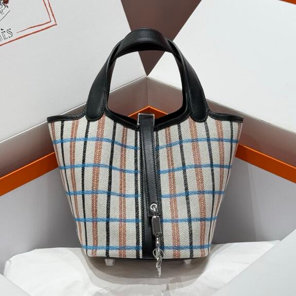 【エルメス HERMES】ピコタンロックPM クーベルチュール グリッド カレ エクリュ×ノワール×フォーブ×ブルーザンジバル(100%手縫い)